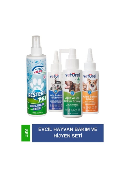 Resteril Kedi Koku Giderici Sprey 200 ML + Ağız Göz Kulak Temizleme Köpek Kedi Bakım Seti 3 x 100 ML