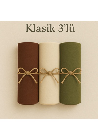 Mim Eşarp Penye Pamuksu Şal Klasik 3 Lü Set Kahve - Bej - Haki