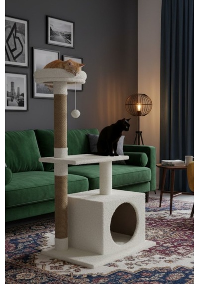 Reyo Pet Kedi Tırmalama Ve Oyun Evi Platformu Beyaz