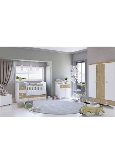 Babyhope Vesta Bebek Odası Şifonyer 961-57 S.Meşe Ahşap - Beyaz Babyhope Vesta Bebek Odası Şifonyer 961-57 S.Meşe Ahşap - Beyaz