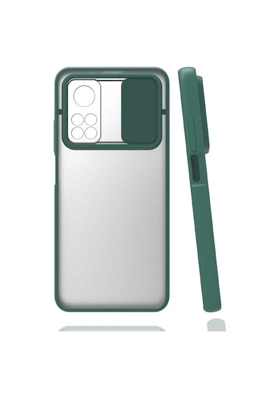 Kilifone - Xiaomi Uyumlu Mi 10t Pro 5g - Kılıf Slayt Sürgülü Arkası Buzlu Lensi Kapak - Koyu Yeşil