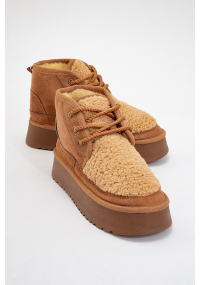 Luvishoes Luvi Shoes Tyson Taba Süet Kürklü Kalın Taban Bağcıklı Kadın Spor Bot Taba Süet
