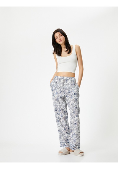 Koton Çiçekli Pijama Altı Beli Lastikli Lacivert Desenli 4slk50031mw Lacivert