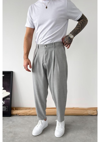 Gri Basic Boyfriend Kumaş Pantolon