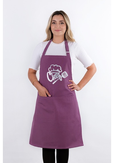 Unisex Master Chef Ayar Askılı Mutfak Önlüğü Mor