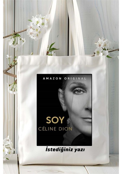 Art Hediye Celine Dion Baskılı Bez Çanta Omuz Çantası Kişiye Özel Desen 2 Çok Renkli
