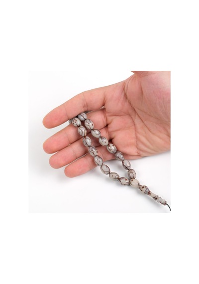 Kıbrıs Hurma Çekirdeği Yumurta Kesim 9x13mm Tesbih - Dayı Usta İşi Kahverengi - Krem