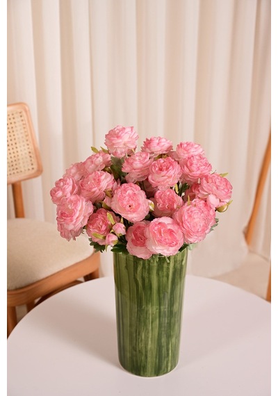 Pembe Yapay Ranunculus Şakayık Çiçeği 3 Dallı Lüx İpeksi Dokulu 50 Cm