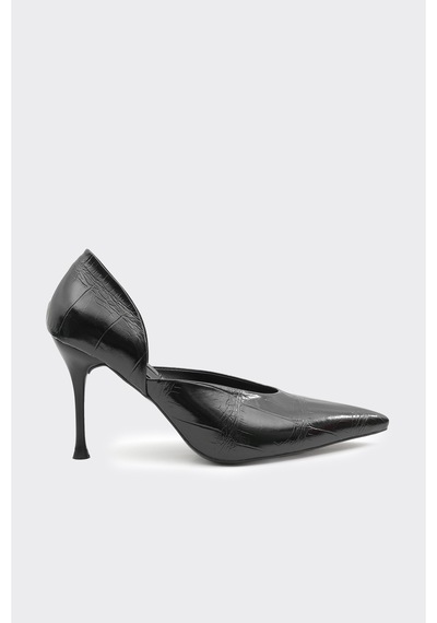 Derinet Dekolteli Kadın Stiletto Siyah Siyah