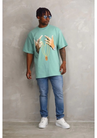 Erkek Baskılı T-shirt Kısa Kol Bisiklet Yaka Rahat Kalıp Tişört - Mint Yeşili Mint Yeşili