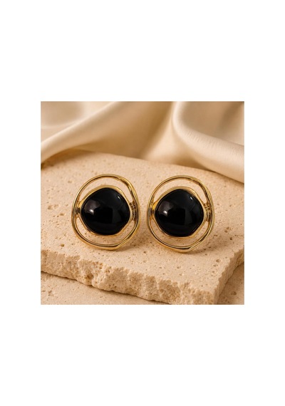 Gold Çerçeveli Siyah Taşlı Kadın Küpe Siyah - 886705031 Siyah - 886705031 Siyah