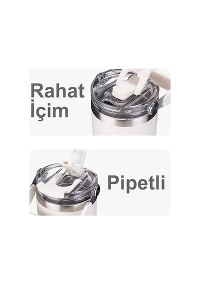 620ml Tumbler Pipetli/pipetsiz Kullanım Kulplu Paslanmaz Çelik Termos Bej