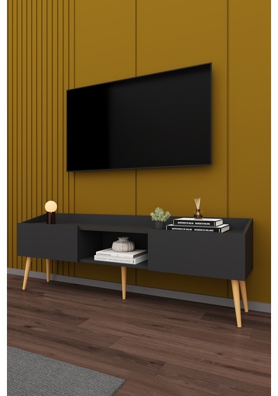 Asra Trend Tv Ünitesi Tv Sehpası T-28 %100 MDF Ayaklı Modern Medya Ünitesi Antrasit