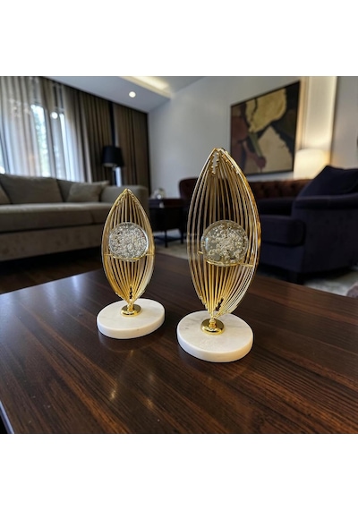 Tr Elegant Gold Metal Biblo Mermer Tabanlı Şık Ev Dekorasyonu Genel