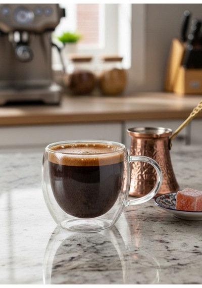 2'li Türk Kahvesi Bardağı Kuplu Espresso Bardağı Çift Cidarlı 80 Ml Şeffaf