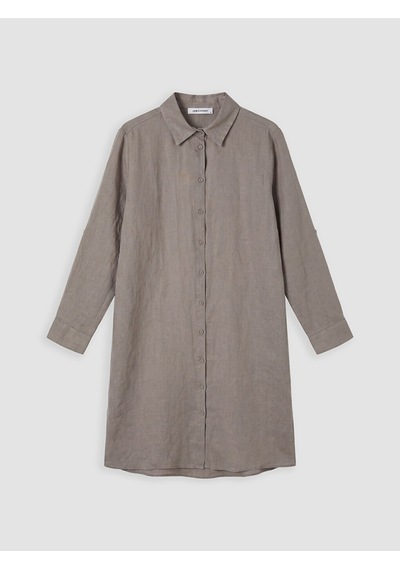 Lcw Everyday Gri Oversize %100 Keten Kadın Gömlek Tunik