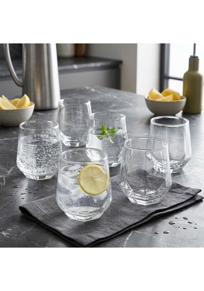 6'li Geometrik Cam Su Ve Meşrubat Bardağı Seti - Modern Kesim Kahve Yanı Bardağı 340 Ml Çok Renkli