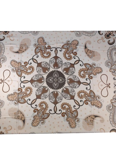 Mim Eşarp Mısırlı Eşarpları Mısırlı Eşarp Alize Krep Etnik Desenli Eşarp 140x140 Cm Krem - Kahve - Gold