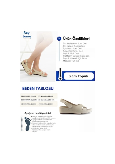 Roy Jones 1817 Ortopedik Cırtlı Topuklu Plaj Kadın Sandalet 167800000339 14 Bej Bej