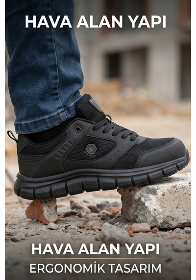 Purewalk Unisex Siyah Kalın Tabanlı Spor Ayakkabı - Hafif Esnek Günlük Yürüyüş Sneaker Rahat Koş...