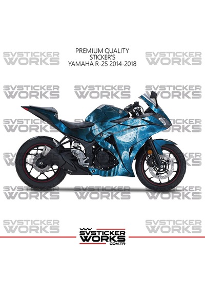 Yamaha R25 Kaplama Sticker Mavi Punisher Design Motor Kaplama Modeli Hazır Kit 2013-2018 Uyumlu