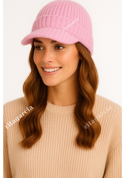 Ritagarcia Premium Soft Örgü Şapka / Bere - Siperli Kışlık Cap Şapka Pembe