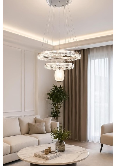 Rüya Modern Krom Tasarım Sarkıt Led Avize 3 Renk Işık Kristal Görünüm Oturma Odası Yemek Odası Salon Yatak Oda Diğer