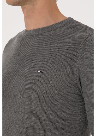 U.S. Polo Assn. Erkek Slim Fit Bisiklet Yaka Gri Melanj Basic Kazak 50313667-VR086