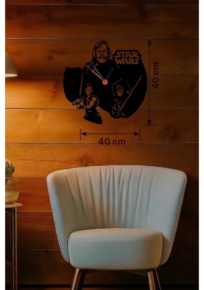 Büro Ev Ofis Dekoru İçin 40cm Ahşap Laser Kesim Yıldız Savaşları Tema Duvar Saati Diğer