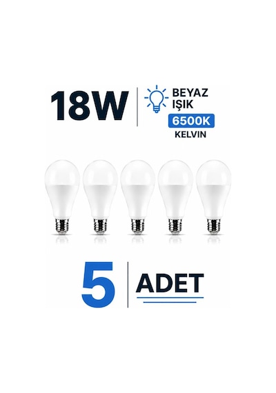 Şahnet 18w E27 Led Ampul 6500k Beyaz Işık 5 Adet Yüksek Aydınlatma Lamba
