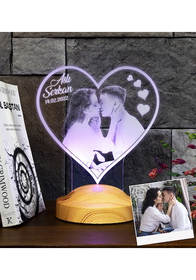 Sevgiliye ve Eşe Özel Fotoğraflı Kalp LED Lamba - Kişiye Özel ve Romantik Hediye, 14 Şubat Hediyesi