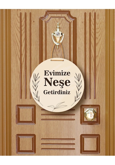 Gül Desenli Kalp Figürlü "evimize Neşe Getirdiniz" Kapı Süsü 22.5 Cm Mdf Halat Askılı Gümüş