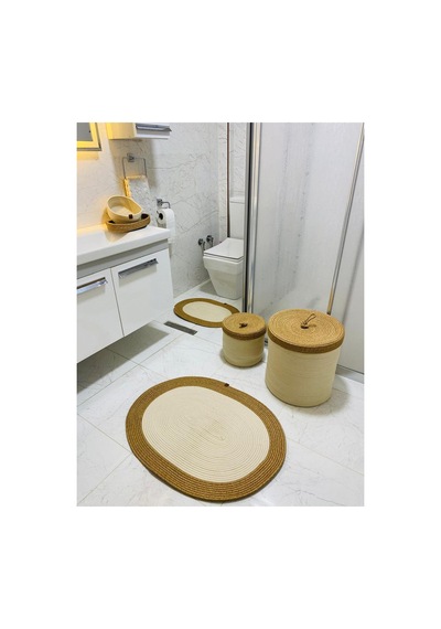 Jüt,hasır,6 Li,banyo Paspas Takımı,bohem Tarzı Banyo Takımı,iskandinav Paspas/sepet Krem Hasır Krem Hasır
