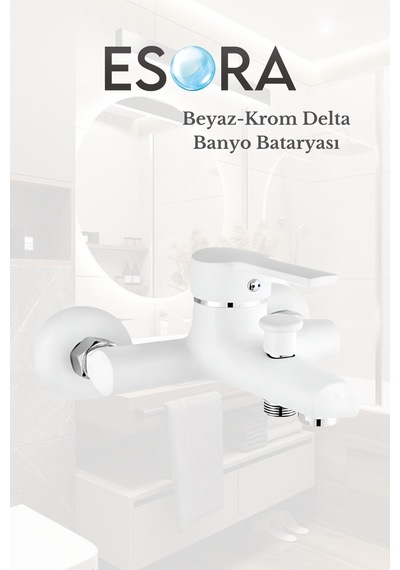 Beyaz Krom Detaylı Banyo Lavabo Bataryası Musluğu Çeşmesi