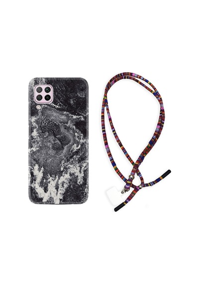 Huawei P40 Lite Kılıf Rasta Boyun Askılı Black Marble 4 1383