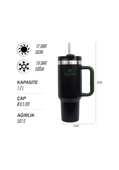 Igloo Stadler Thermo-mug 1.2 Lt Siyah-haki Pipetli Termos Siyah Haki