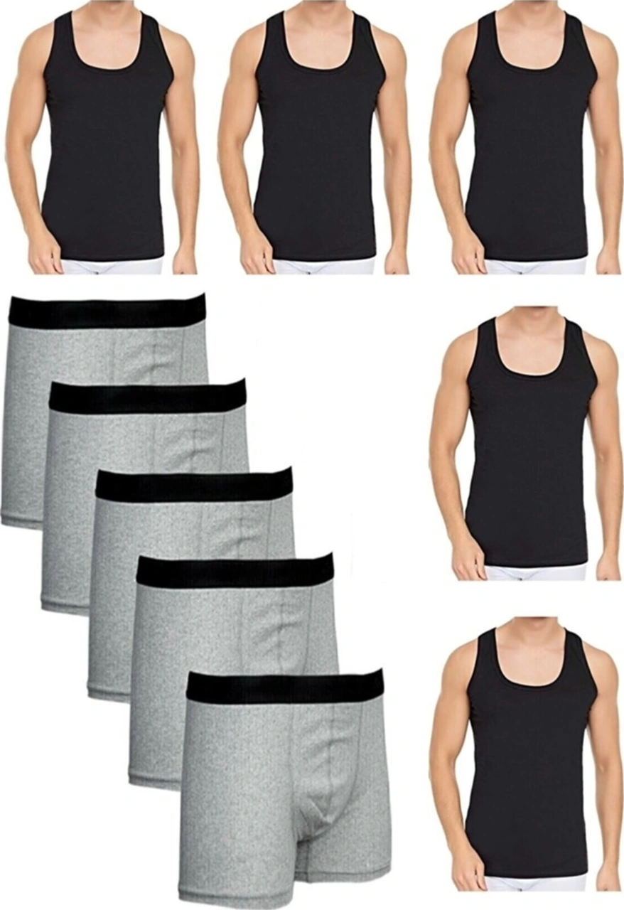 Tezzgelsin Erkek 10 Parça Atlet Ve Boxer Takımı Ekonomik Paket Atlet Ve Boxer Set 5 Atlet 5 Boxer Siyah - Gri