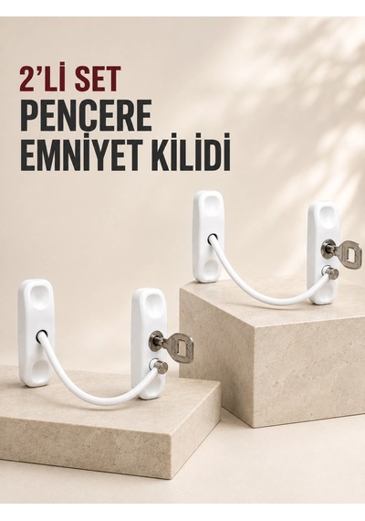Mey İthalat 2 Li Set Pencere Güvenlik Kilidi Anahtarlı Kablolu Çocuk Emniyet Kilidi Beyaz