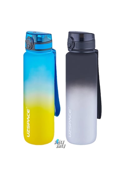 Uzspace 2'li Tritan Matara Seti 1000ml Büyük Boy Çift Renk Softtouch Ff Collection Tritan Su Matarası Sarı Lacivert - Siyah Beyaz