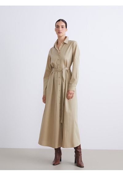Lcwaıkıkı Classic Yeşil Beli Kuşaklı Poplin Gömlek Elbise