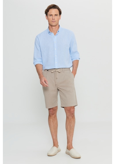 AC&Co / Altınyıldız Classics  Erkek Bej Pamuklu Slim Fit Dar Kesim Beli Bağlamalı Yan Cepli Esnek Şort Bej