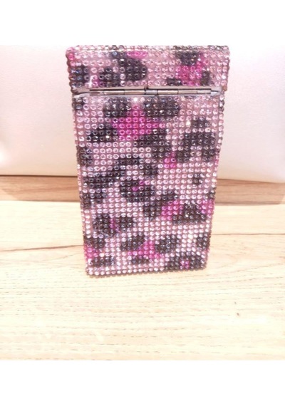 Nesgıft Pembe Leopar Swarovski Taşlı Kalın Sigara Kutusu