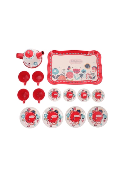 Toysan Metal Desenli Tepsili Çay Seti 966-d16, Minik Kız Çocukları İçin Evcilik Seti