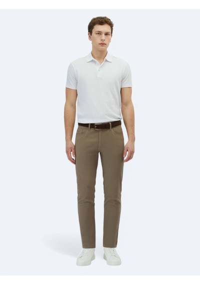 Kip Fındık Dokuma Slim Fit Casual Pamuk Karışımlı Pantolon Kahverengi