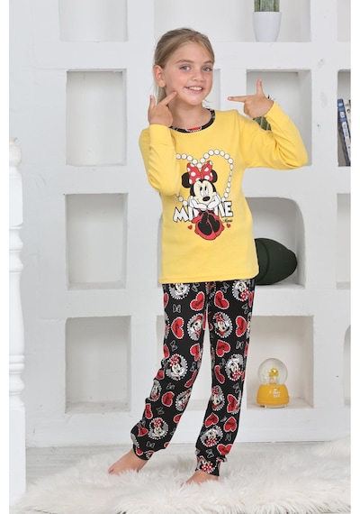 Miniğimin Cicileri Mnn Ms Kalpli Kız Çocuk Pijama Takımı - Sarı Sarı