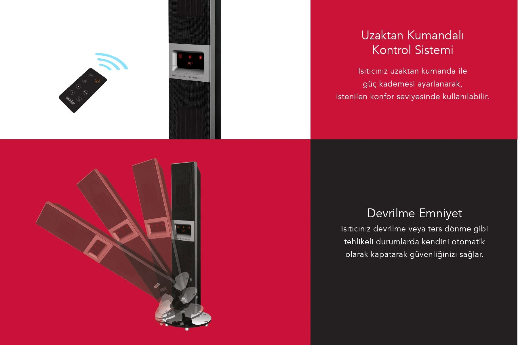 Simfer Sr2500 Single X Karbon Serisi Ip65 Suya-toza Dayanıklı Siyah Uzaktan Kumandalı İç/dış Mekan Isıtıcı