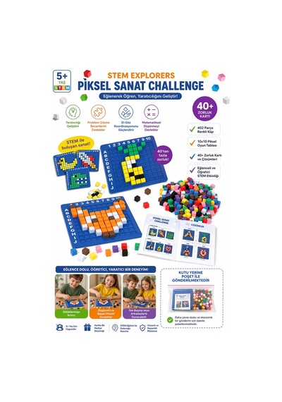 Stem Piksel Kodlama Seti 402 Parça Eğitici Zeka Oyunu Mozaik Puzzle Algoritma Geliştirici Oyuncak 5+