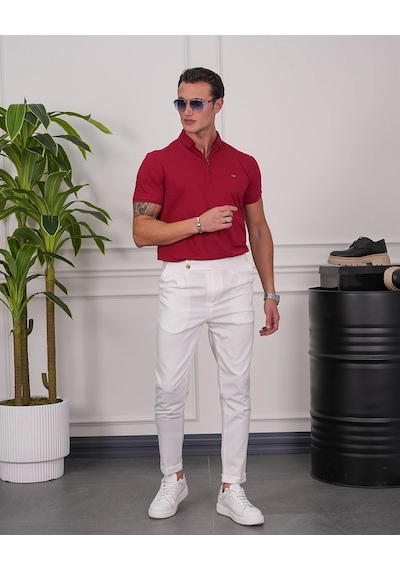 Modefendi Pamuk Likra Slim Fit Kalıp Bebe Yaka Fermuarlı Tshirt Kırmızı Modefendi Pamuk Likra Slim Fit Kalıp Bebe Yaka Fermuarlı Tshirt Kırmızı