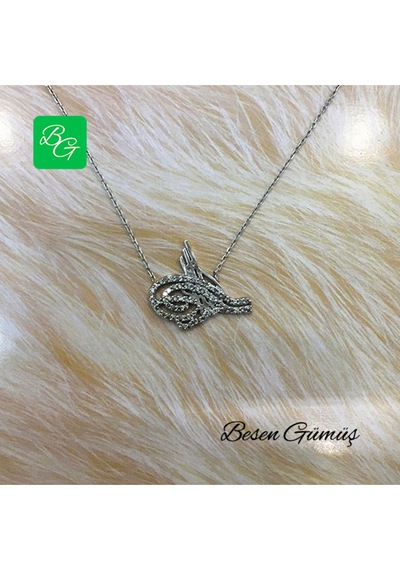 Taşlı Tuğra Kolye Rose - Gold -  Gümüş