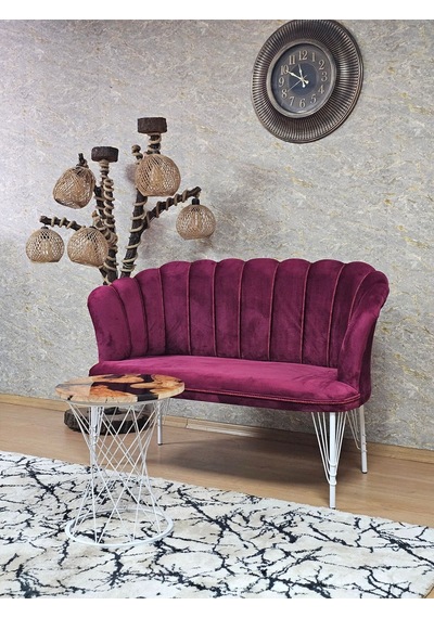Zafir İkili Beyaz Boyalı Tel Ayak Papatya Çay Seti Koltuk Takımı , Balkon, Salon, Ofis, Cafe Koltuk Takımı Bordo